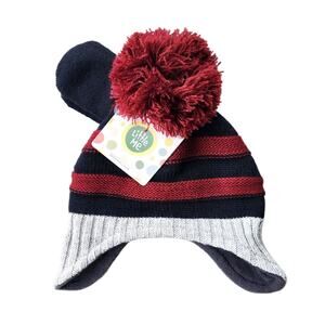 Little Me Baby Boy Knit Striped Trapper Hat and Mittens Set Size 12-24 Month
